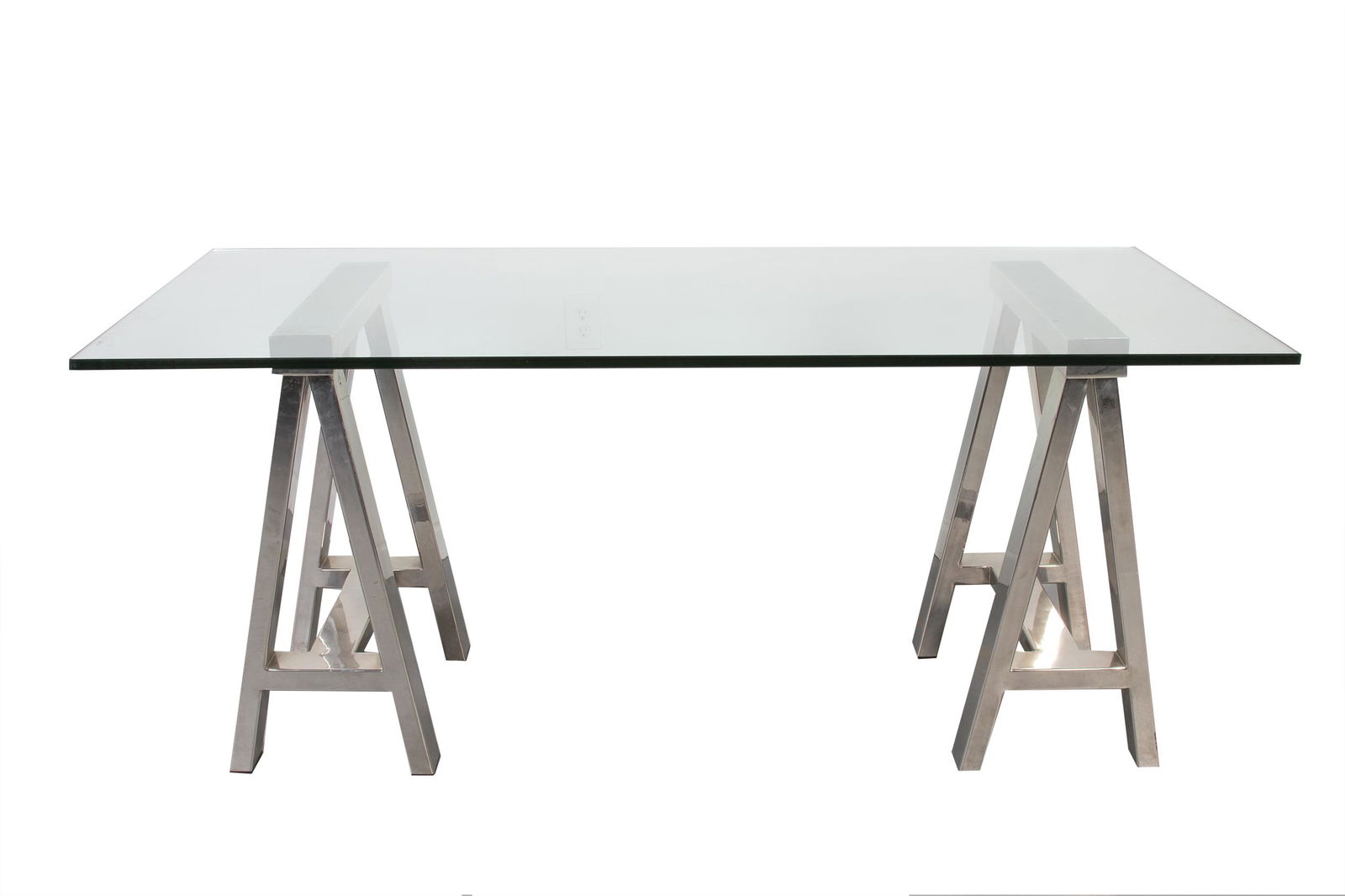 A Chromed Trestle and Glass Table in the Style of (1 of 1)