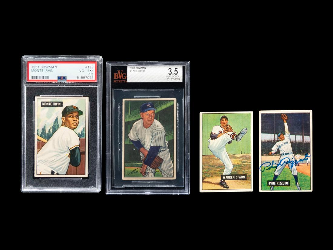 A Group of Four 1950s Bowman Baseball Cards Including a (1 of 9)