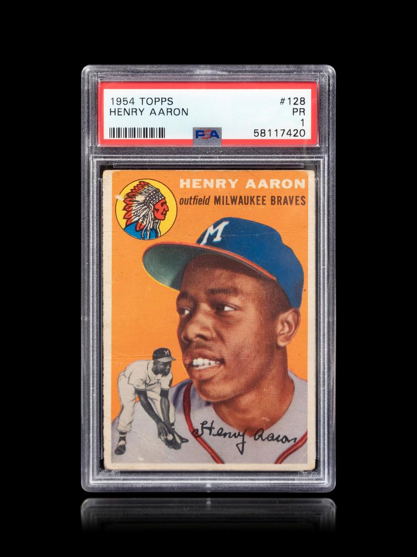 A 1954 Topps Hank Aaron Rookie Baseball Card No. 128, (1 of 2)