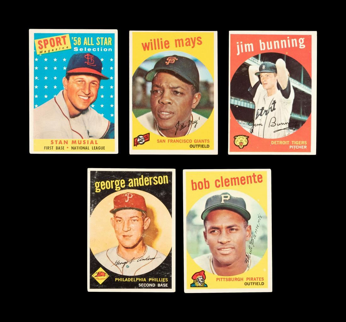 A Group of Five 1959 Topps Hall of Fame Baseball Cards, (1 of 2)