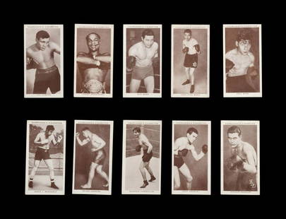 A Complete Set of 50 1938 Churchman Boxing: A Complete Set of 50 1938 Churchman Boxing Personalities Cards, comprising of Lou Ambers (No. 1), Henry Armstrong (No. 2), Max Baer (No. 3), Kid Berg (No. 4), Eric Boon (No. 5), James Braddock (No. 6)