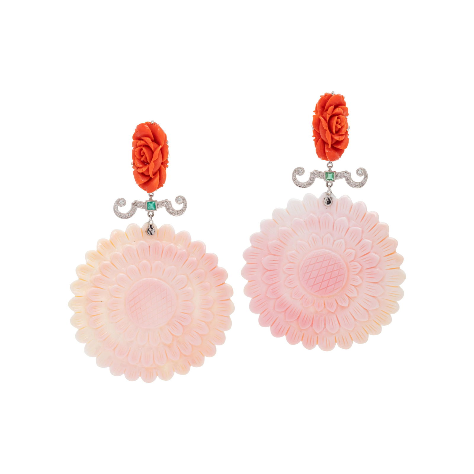 CONCH SHELL, CORAL AND DIAMOND EARCLIPS (1 of 2)