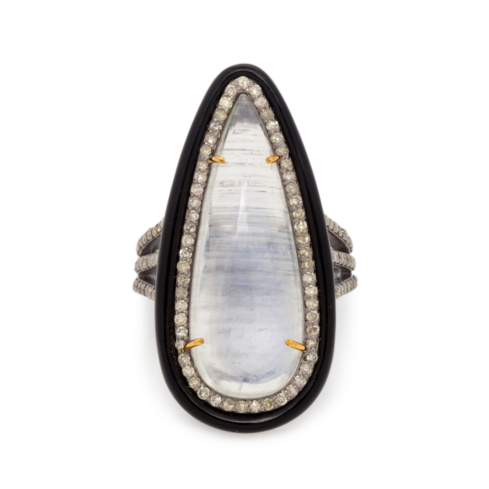 MOONSTONE, DIAMOND AND ONYX RING (1 of 3)