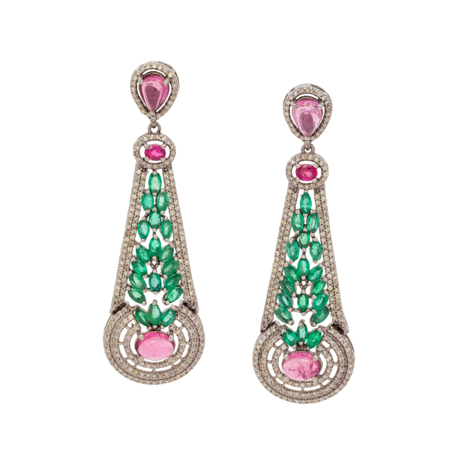 EMERALD, PINK TOURMALINE AND DIAMOND EARRINGS (1 of 2)