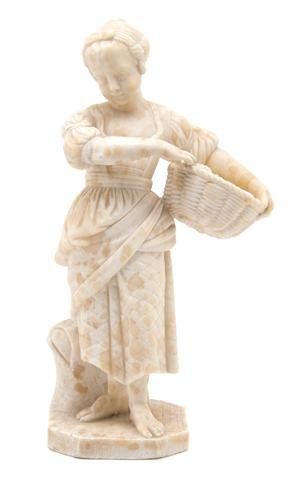 An Italian Alabaster Figure, Height 14 1/4 inches.: An Italian Alabaster Figure, depicting a girl with a basket. Height 14 1/4 inches.