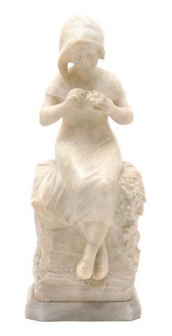An Italian Alabaster Figure, V. Biagani, Height 20: An Italian Alabaster Figure, V. Biagani, depicting a girl with flower. Height 20 3/4 inches.