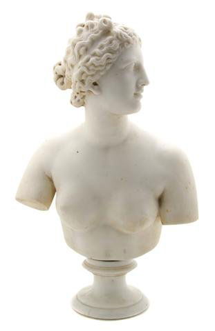 A Carved Marble Bust, Height 27 inches.: A Carved Marble Bust, depicting a classical female nude. Height 27 inches. Property from the Estate of Ernest Trova, St. Louis, Missouri