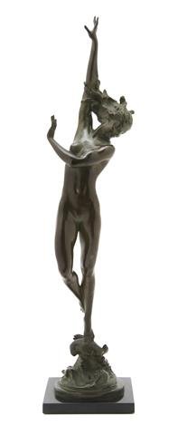 An American Bronze Figure, Harriet Whitney Frishmu: An American Bronze Figure, Harriet Whitney Frishmuth (1880-1980), Crest of the Wave, inscribed Harriet W. Frishmuth, 1925, stamped Gorham Co. Founders/QFHL, raised on a marble base. Height of figure 2