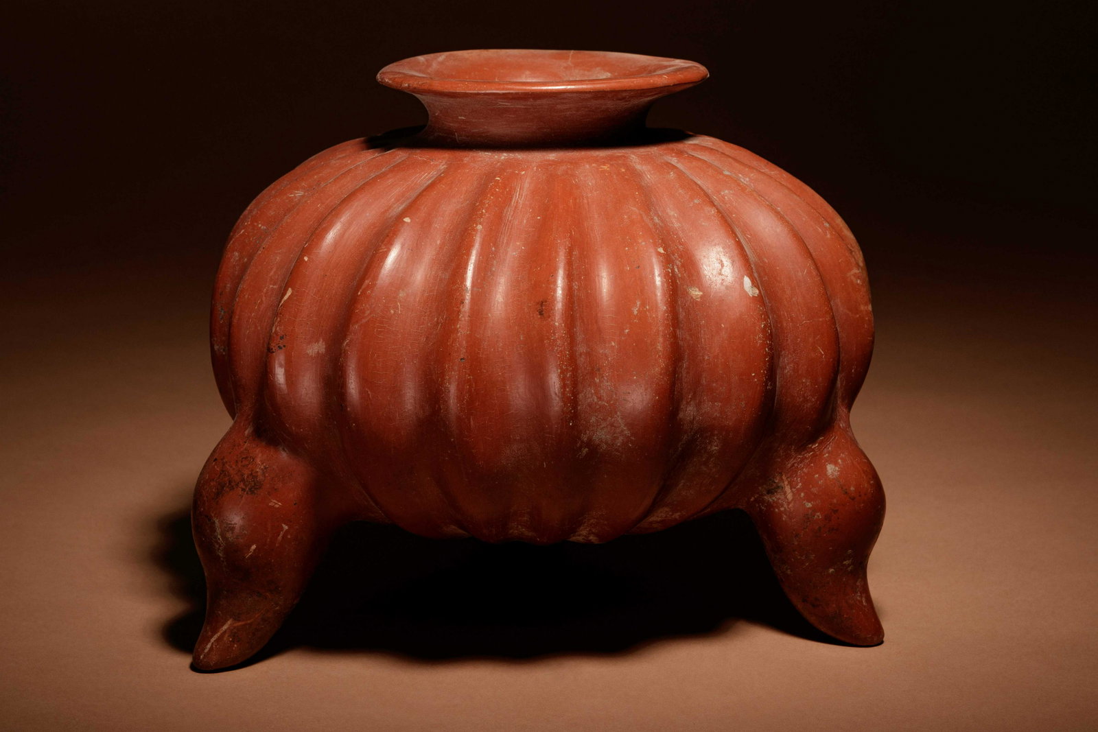 A Colima Terracotta Gadrooned Tripod Vessel Width 9 1/2 (1 of 3)