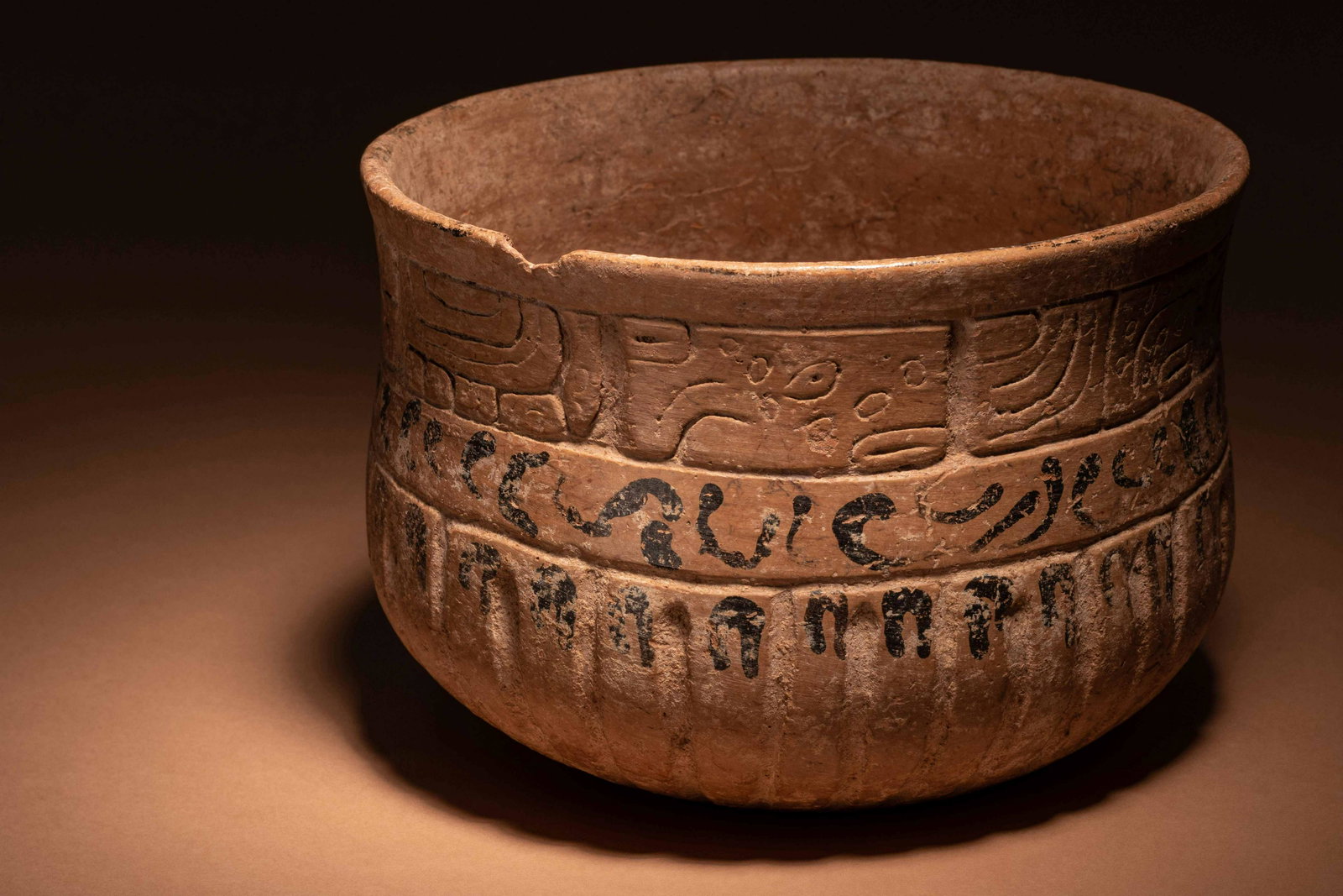 A Maya Terracotta Bowl with Incised Glyphs Width 7 (1 of 3)