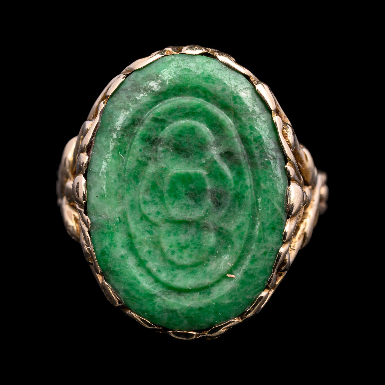 A Chinese Jadeite Bead Length of intaglio 3/4 inches; (1 of 4)
