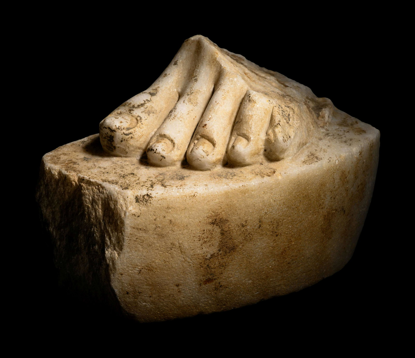 A Roman Marble Fragment of a Left Foot Height 4 1/2 x (1 of 3)