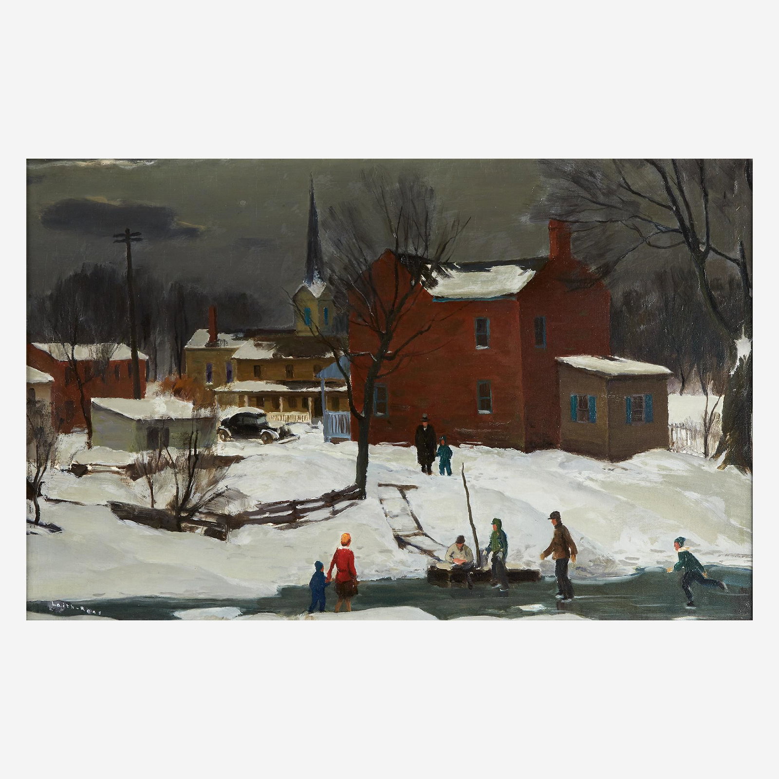 Harry Leith-Ross (American, 1886–1973) Ice: Harry Leith-Ross (American, 1886–1973) Ice Skating Party on the Delaware (Lewes Island) Signed 'Leith-Ross' bottom left, oil on canvas laid down to board18 x 28 in. (45.7 x 71.1cm) Provenance C