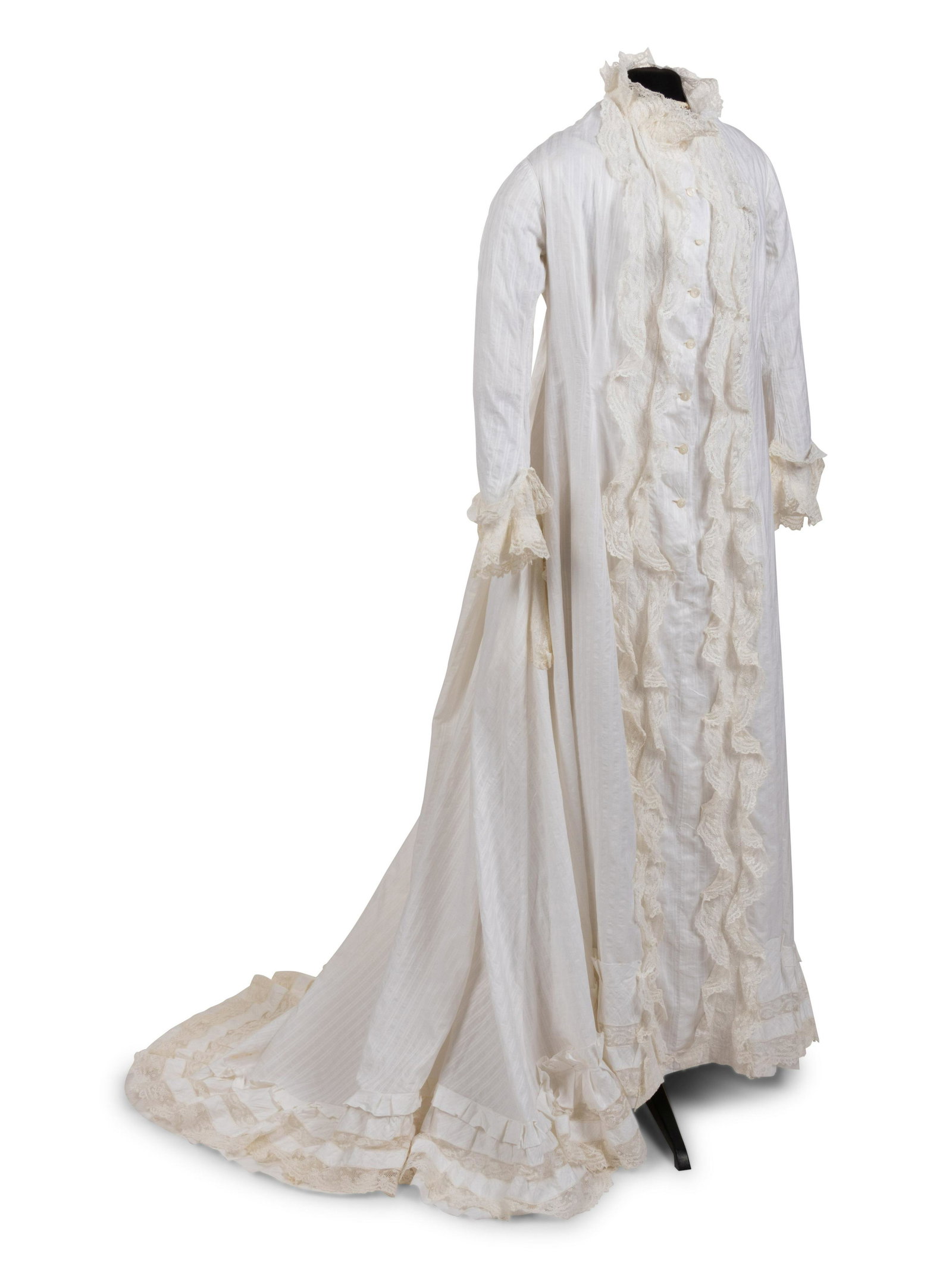 Cotton Satin Striped Women's Nightgown, 1870s: Cotton Satin Striped Women's Nightgown, 1870s This nightgown comes from the Tasha Tudor Collection of the Colonial Williamsburg Foundation. Tasha Tudor (nee Starling Burgess, 1915-2008) was a writer a