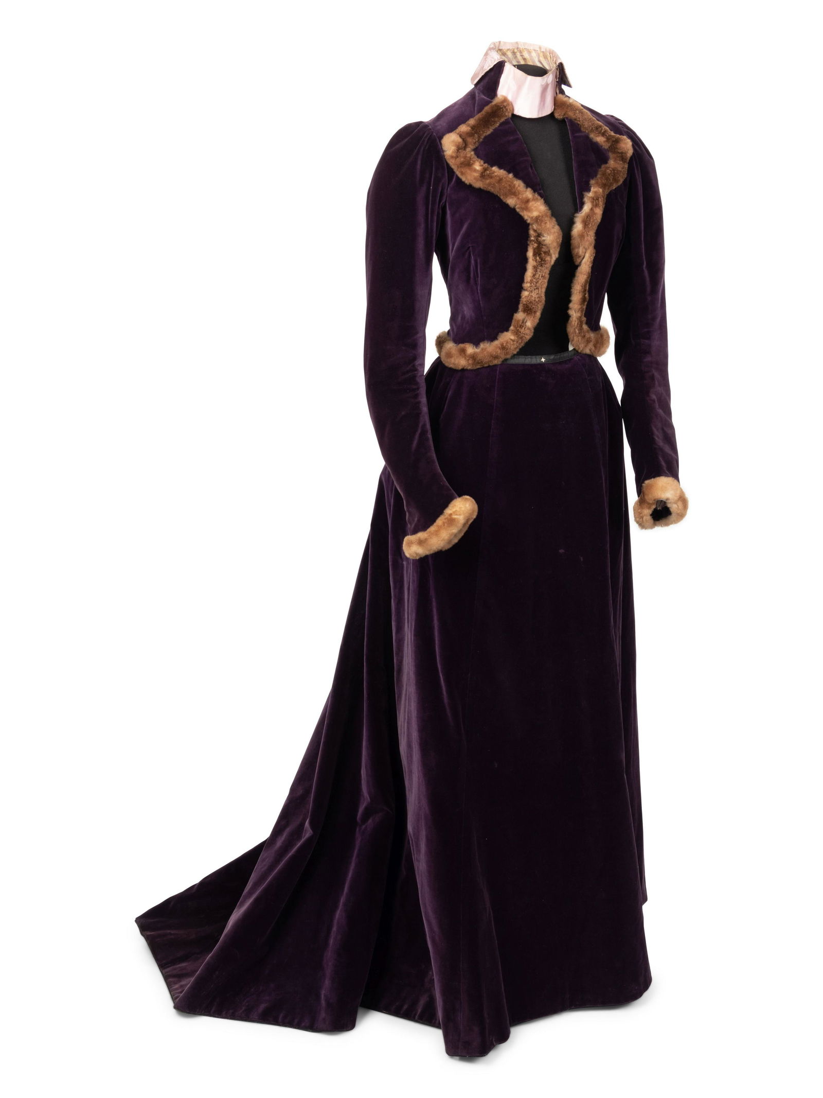 Silk Velvet Two-Piece Dress Ensemble Trimmed with Fur, (1 of 4)