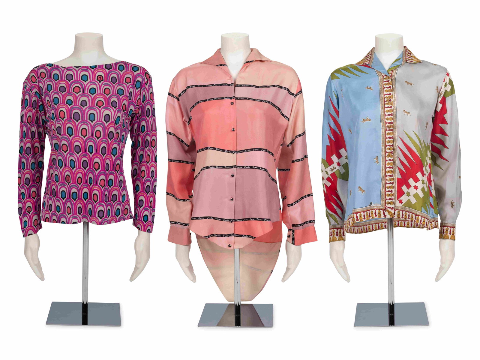 Three Emilio Pucci Tops, 1980s: Three Emilio Pucci Tops, 1980s These Pucci tops were owned and worn by Mona von Bismarck, (1897-1983), international socialite and fashion icon. Born Mona Strader, she married five men of distinguishe