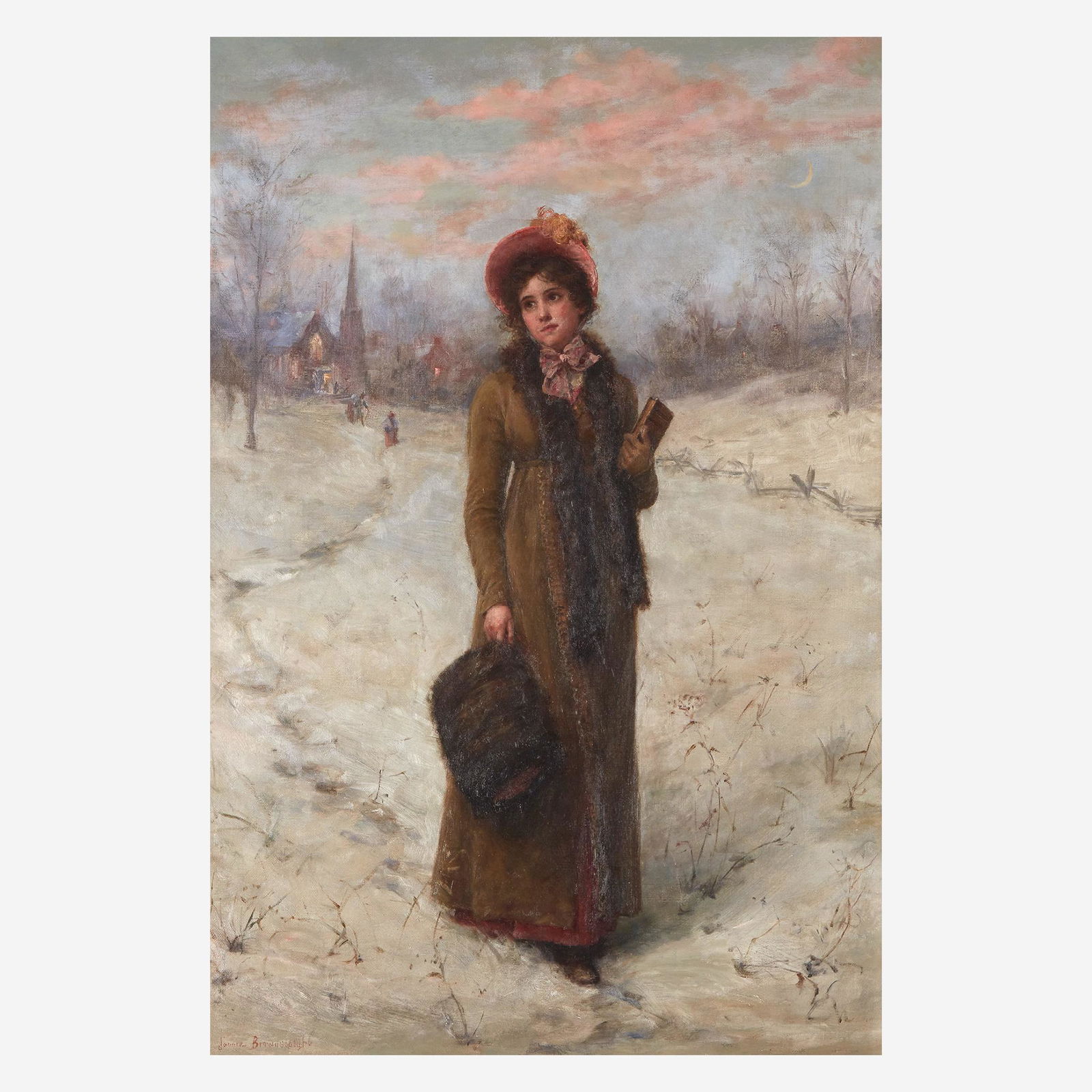 Jennie Augusta Brownscombe (American, 1850-1936) After: Jennie Augusta Brownscombe (American, 1850-1936) After Church Signed 'Jennie Brownscombe' bottom left; also signed, titled, and inscribed with address verso, oil on canvas (29 3/8 x 19 3/8 in. (74.6 x