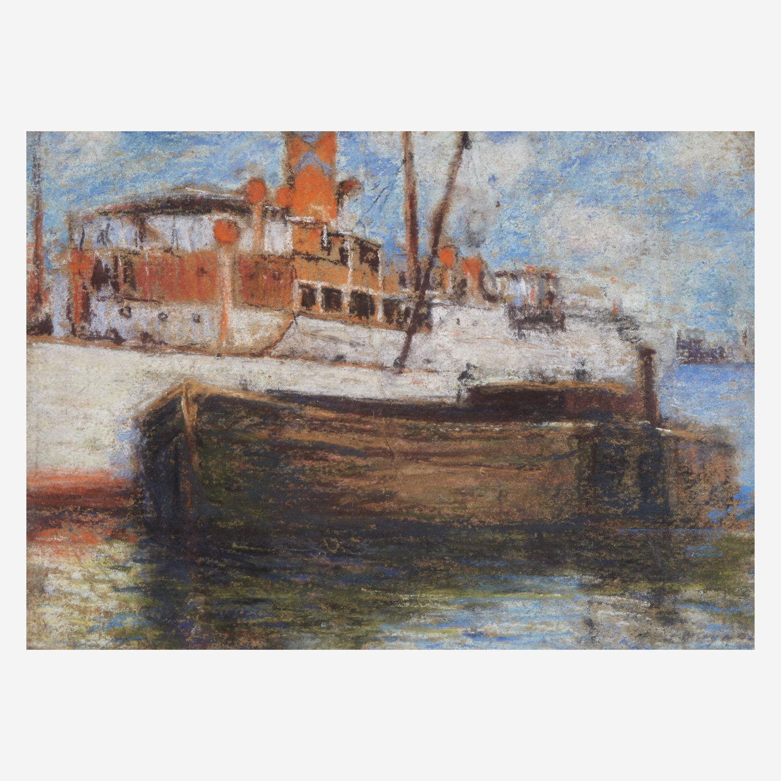 Frederick R. Wagner (American, 1864-1940) The Orange: Frederick R. Wagner (American, 1864-1940) The Orange Schooner; together with 3 companions 1) The Orange SchoonerPastel on board8 1/2 x 12 in. (21.6 x 30.5cm) 2) Olympia of the Great White Fleet Waterc