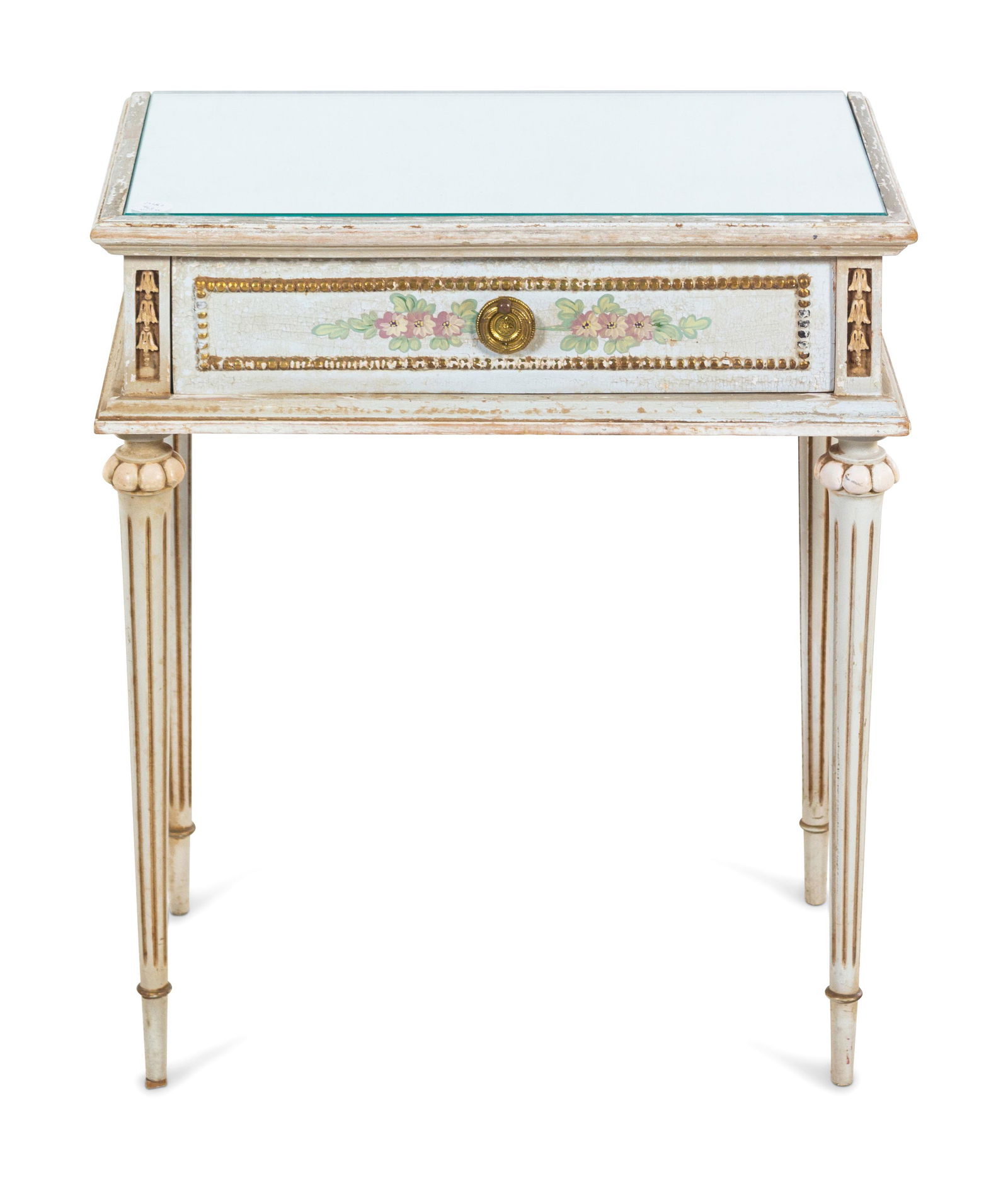 A Louis XVI Style Painted Side Table with a Mirrored (1 of 2)