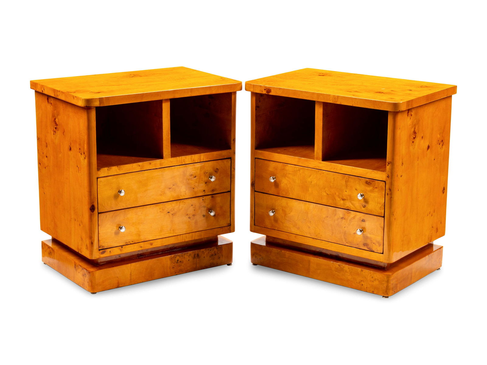 A Pair of Art Deco Style Burlwood Bedside Tables (1 of 3)