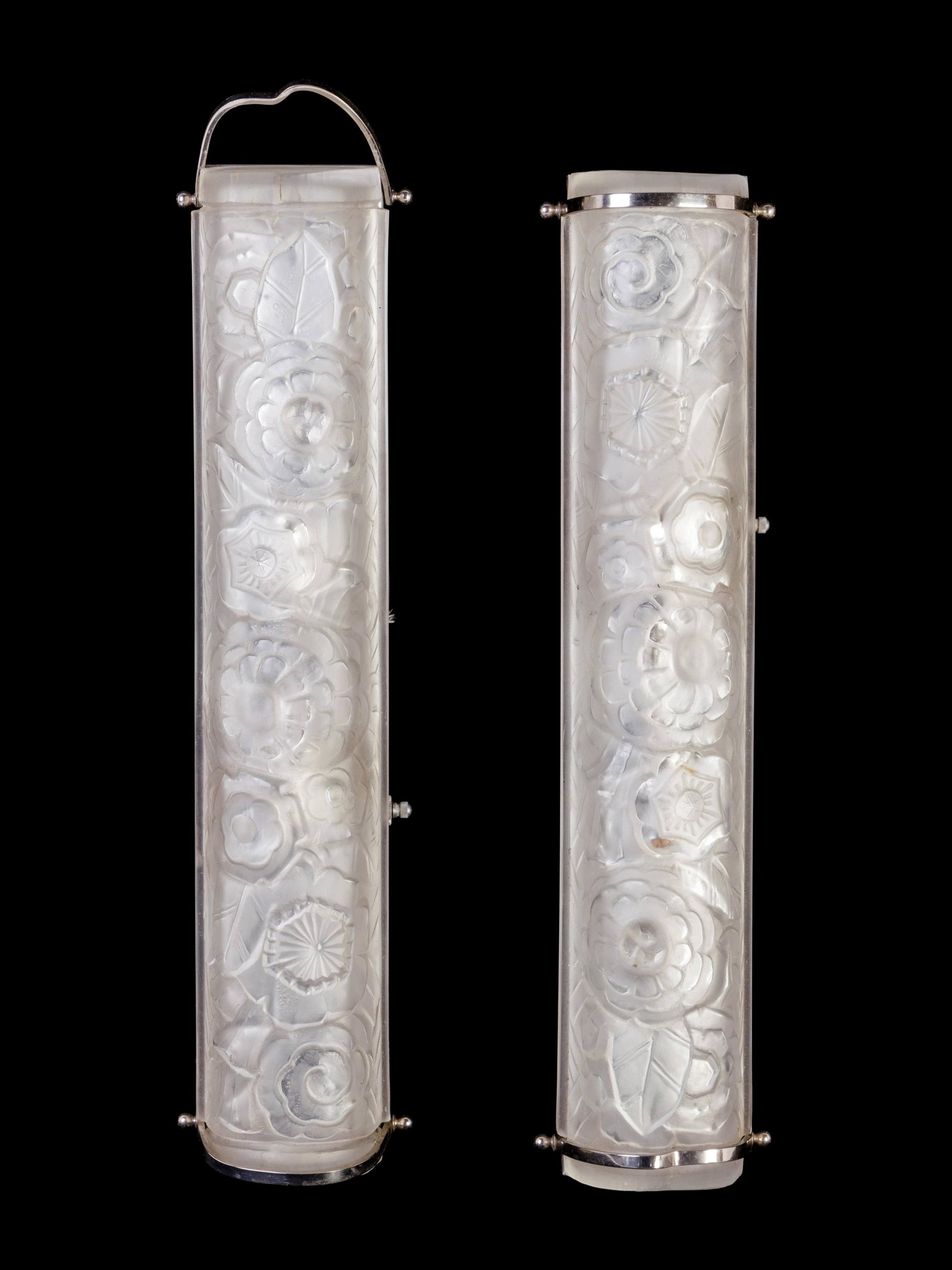 A Pair of Sabino Molded Glass Sconces: A Pair of Sabino Molded Glass Sconces 20th Century Length 17 1/2 inches. Property from a Chicago Collector