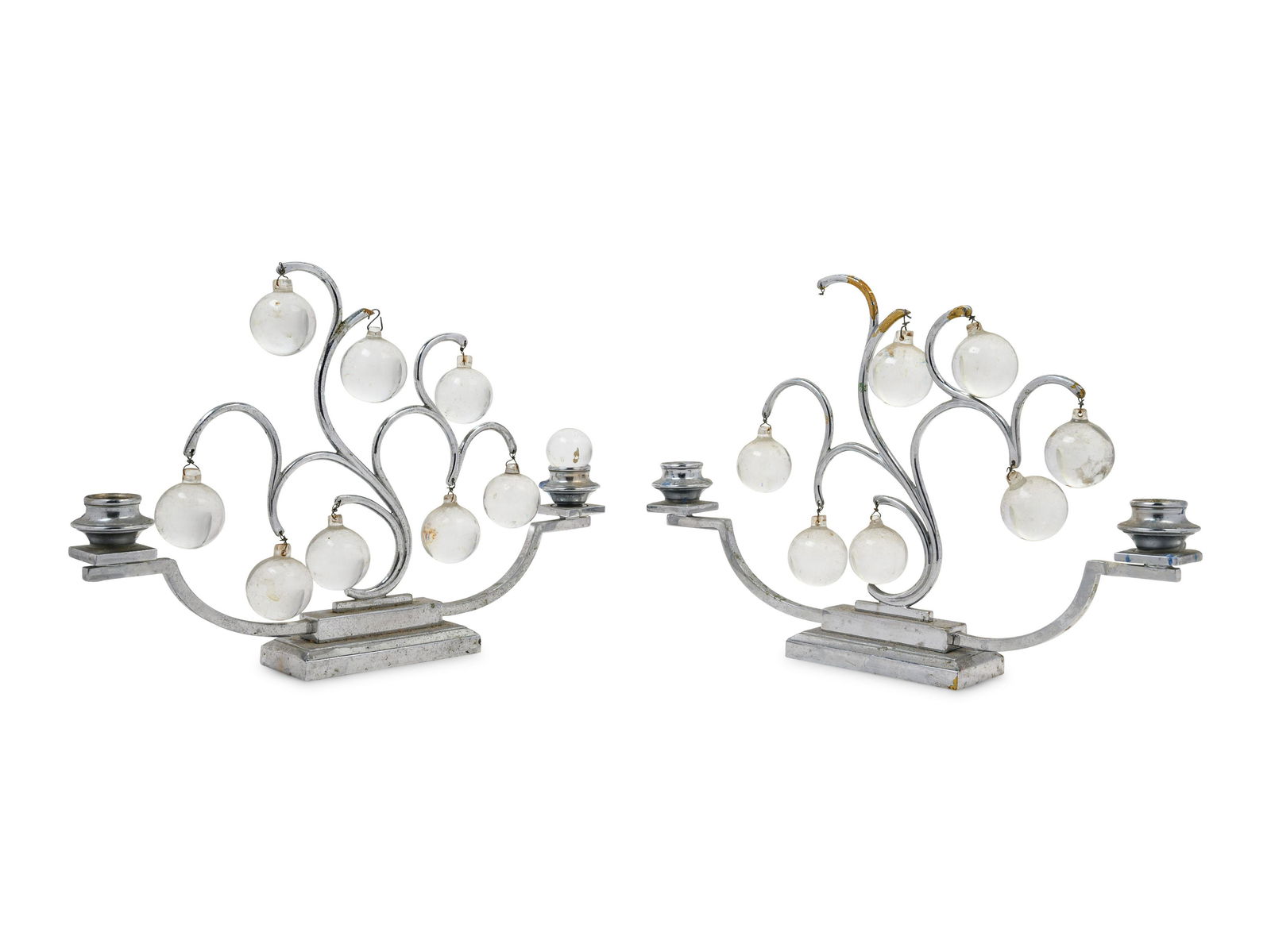 A Pair of Art Deco Silvered Metal and Glass Two-Light (1 of 4)