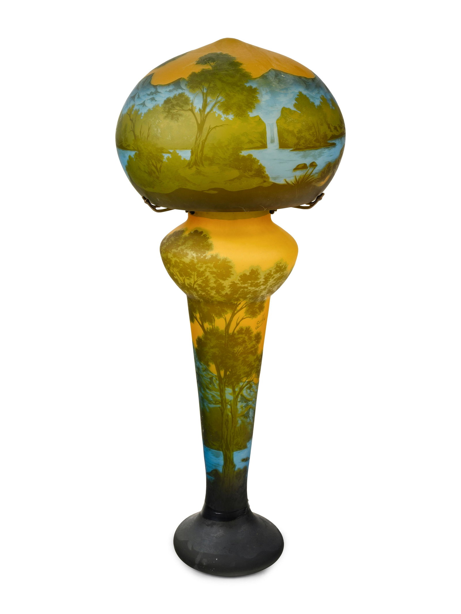 A Frosted Cameo Glass Lamp: A Frosted Cameo Glass Lamp Late 20th Century Height 48 x diameter 20 inches. Property from The Estate of Edwin William Young, Smithville, Tennessee