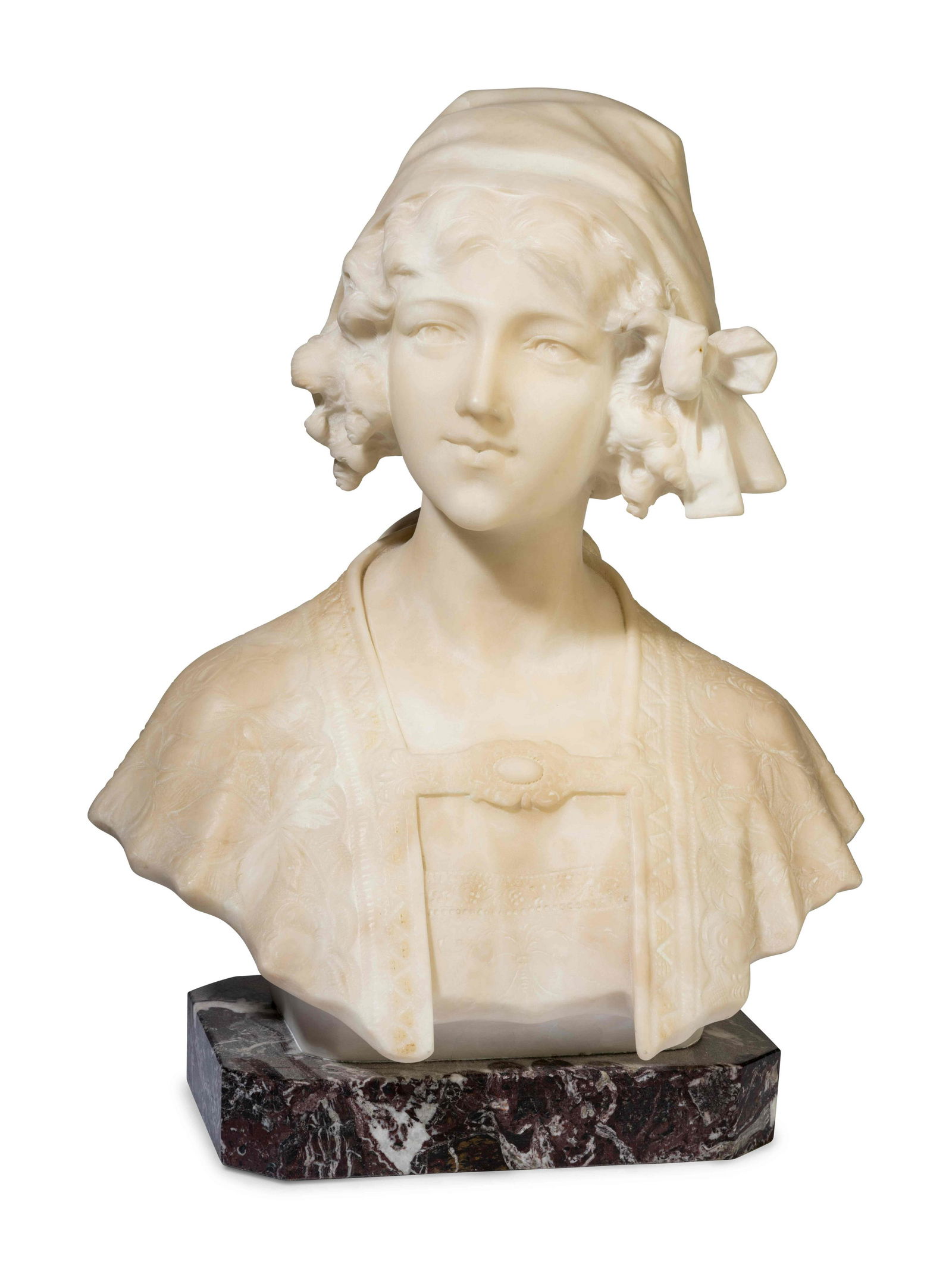 An Italian Carved Alabaster Bust of a Young Girl on a (1 of 3)