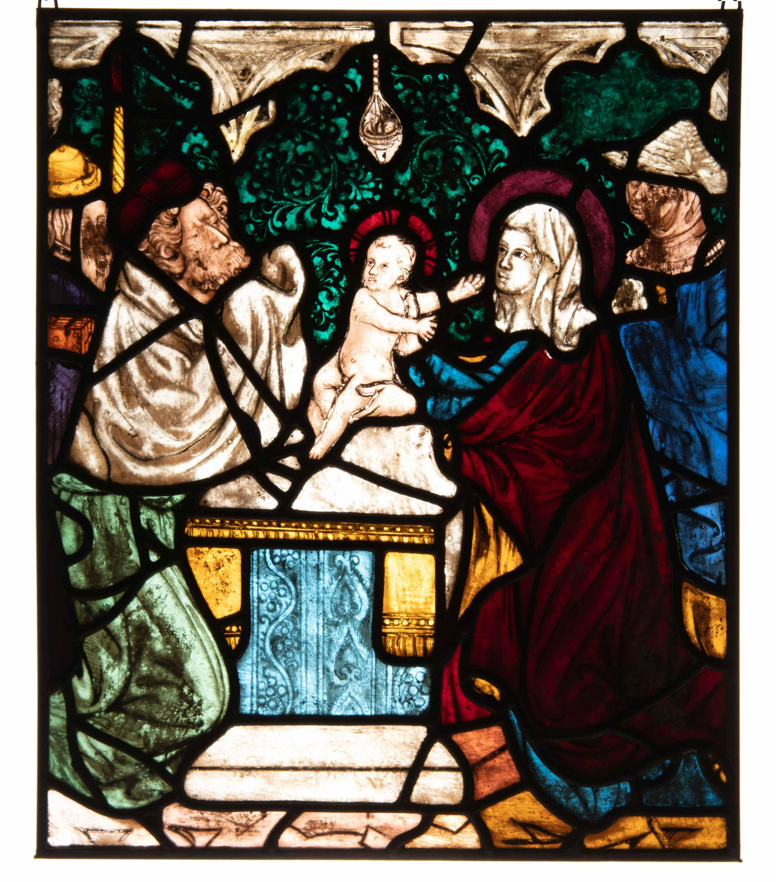 A Continental Leaded Glass Window Depicting the Holy (1 of 2)