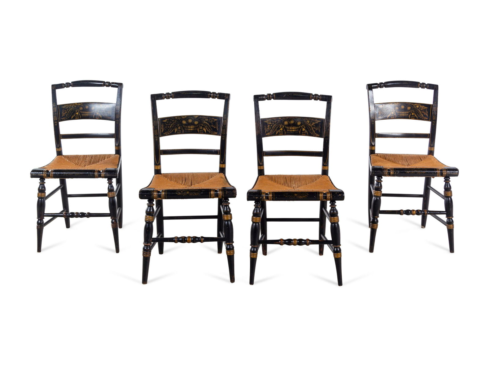 A Set of Four Ebonized and Stenciled Hitchcock Side (1 of 3)