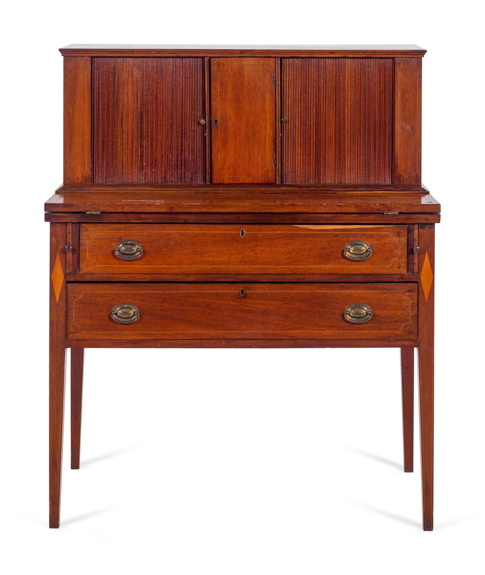 A Federal Mahogany Secretary Desk: A Federal Mahogany Secretary Desk Early 19th Century Height 47 x width 37 x depth 19 1/4 inches (closed).