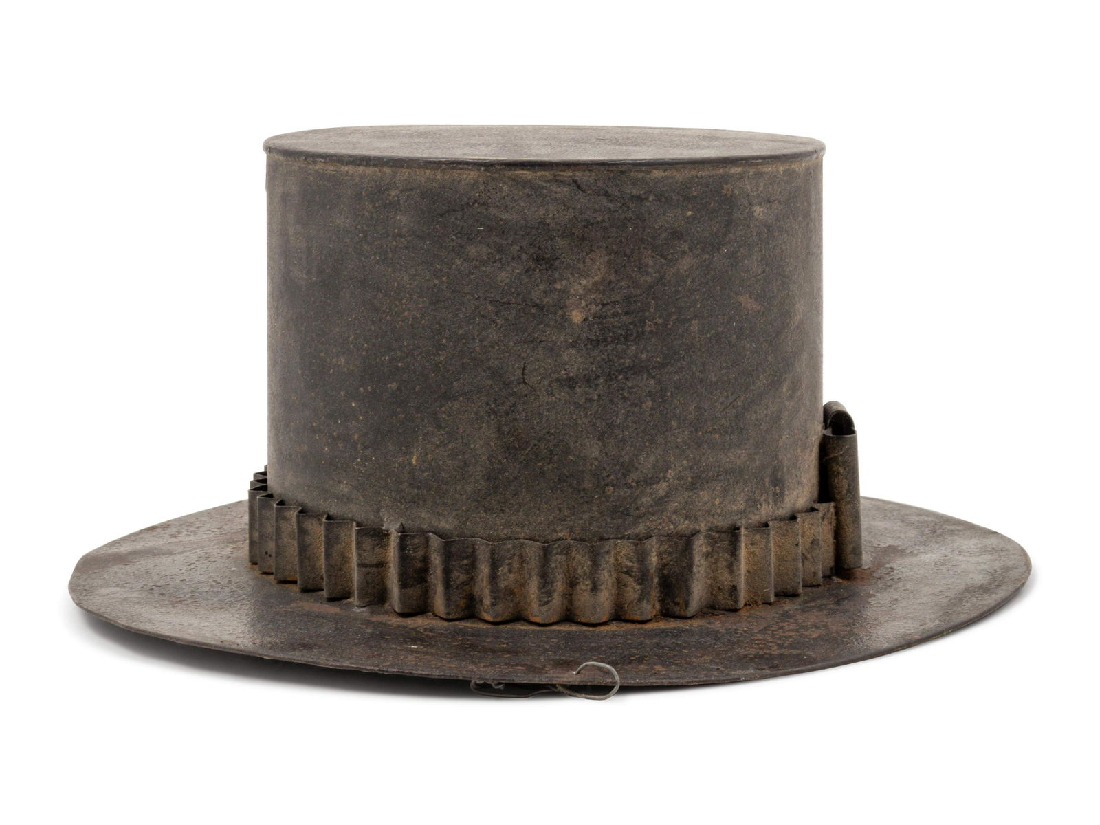 An American Black-Painted Sheet Iron Hatters Trade Sign (1 of 2)