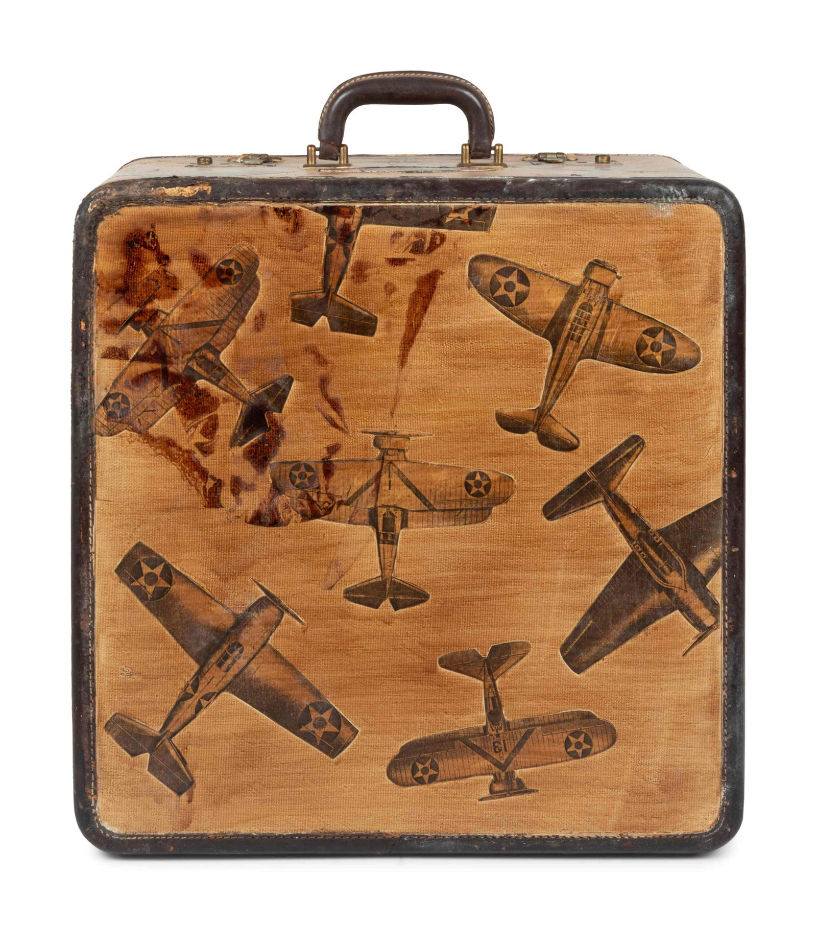 A Vintage Airplane Decorated Travel Case: A Vintage Airplane Decorated Travel Case 20th Century Height 19 x width 18 x depth 11 inches. Property from the Collection of Noel and Kathryn Dickinson Wadsworth, Atlanta, Georgia