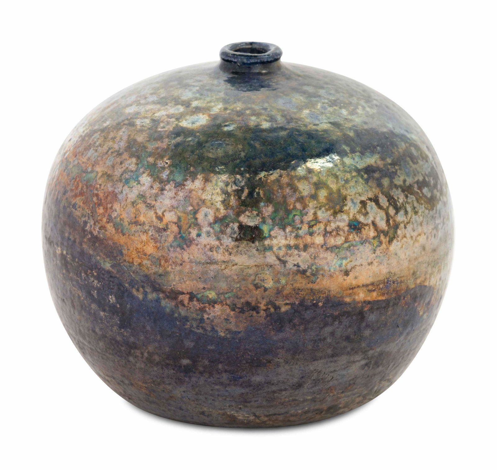 A Studio Pottery Vase: A Studio Pottery Vase 20th/21st Century having an iridescent glaze, incised AC/BCCB and incised Vaughan to the underside. Height 3 1/2 inches. Property from the Collection of Leonard Stark, Chicago, I