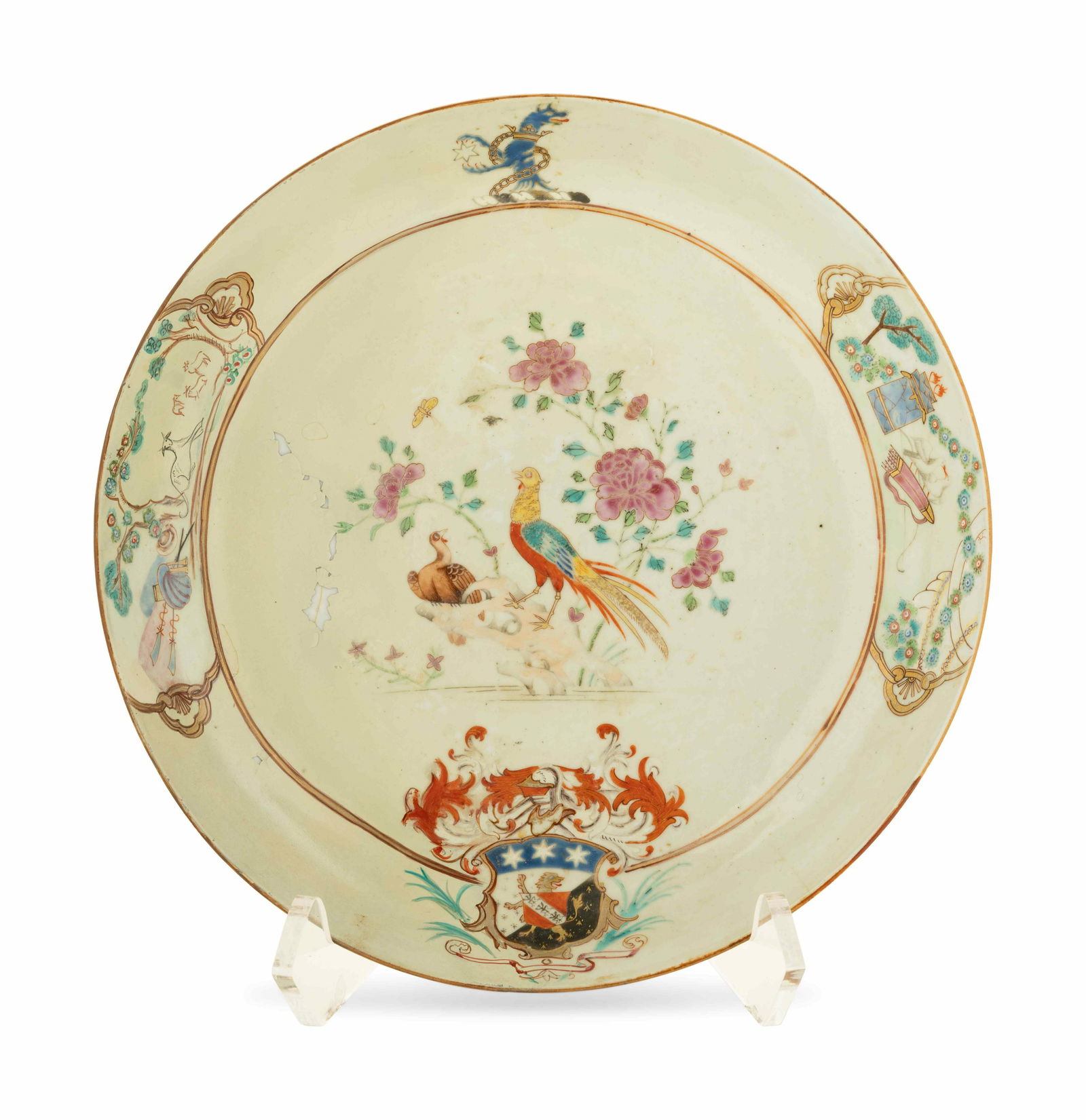 A Chinese Export Armorial Porcelain Plate with (1 of 2)