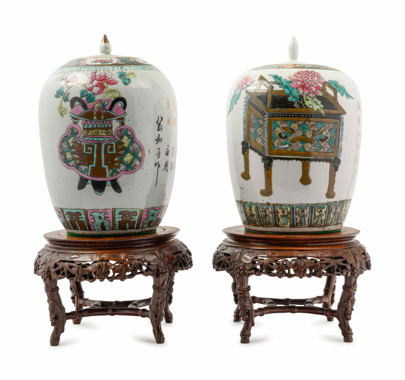 A Near Pair of Chinese Polychrome Enameled Porcelain (1 of 6)