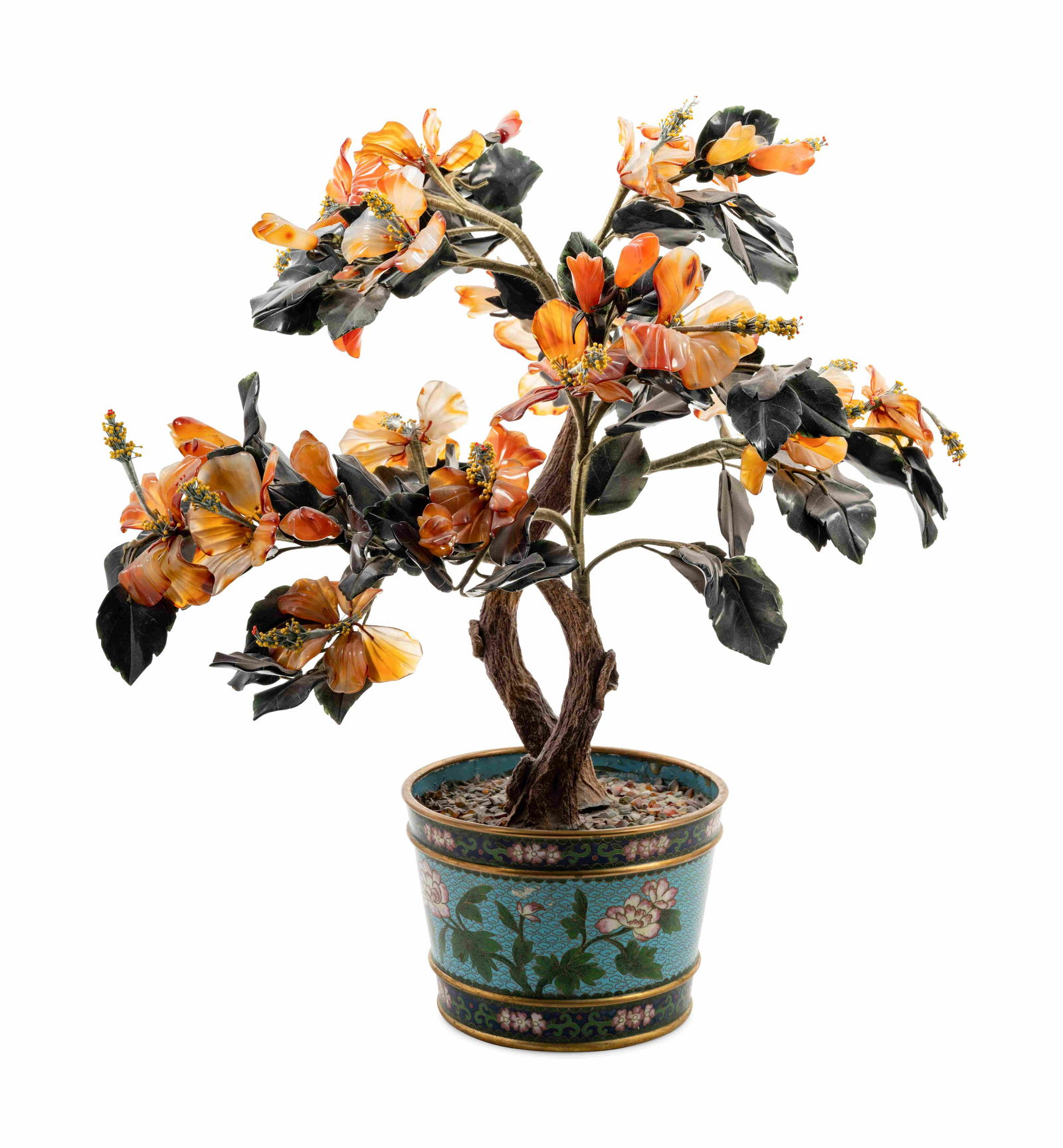A Chinese Hardstone Tree in a Cloisonne Enamel (1 of 4)