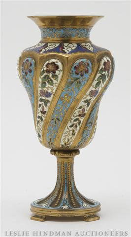 A Continental and Enameled Urn, Height 7 1/2 inche: A Continental and Enameled Urn, having gilt body with floral enamel decoration throughout. Height 7 1/2 inches. Property from the Estate of Ernest Trova, St. Louis, Missouri