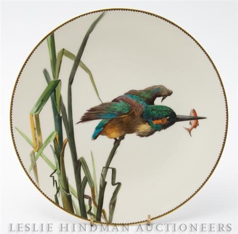An English Painted Luncheon Plate, Minton, Diamter: An English Painted Luncheon Plate, Minton, depicting a kingfisher in polychrome pigment. Diamter 9 1/2 inches.