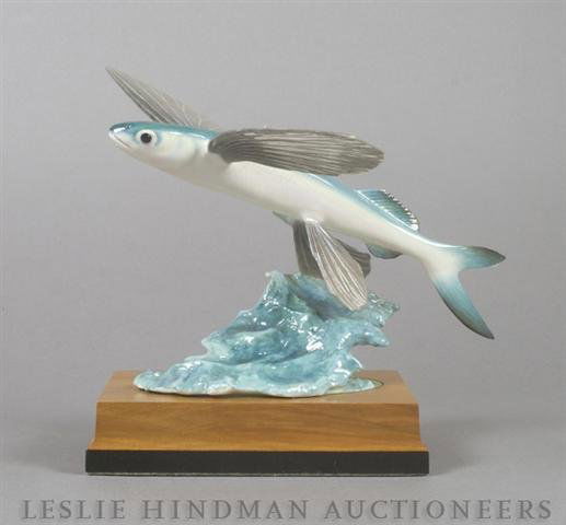 A Royal Worcester Flying Fish, Height 8 inches.: A Royal Worcester Flying Fish, designed by R. Van Ruyckevelt. Height 8 inches.