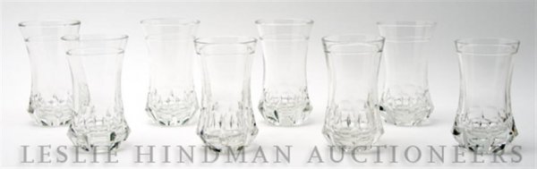 A Set of Eight Cut Crystal Beaker Form Glasses, He: A Set of Eight Cut Crystal Beaker Form Glasses, having etched decoration throughout, unsigned. Height 5 5/8 inches. Property from the Grace Hokin Estate, Chicago, Illinois