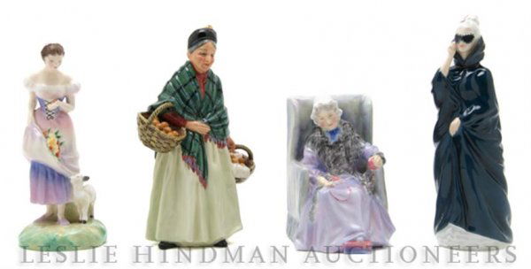 A Collection of Royal Doulton Porcelain Figures, H: A Collection of Royal Doulton Porcelain Figures, including Spring, Masque, the Orange Lady and Joan. Height of tallest 8 3/4 inches.