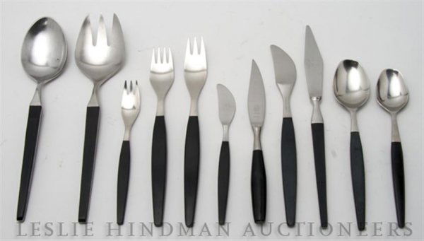 A Stainless Steel Flatware Service, Length of dinn: A Stainless Steel Flatware Service, of various makers, having modern design, 78 pieces total. Length of dinner fork 7 3/4 inches. Property from the Collection of Joan Yunker, Park Ridge, Illinois