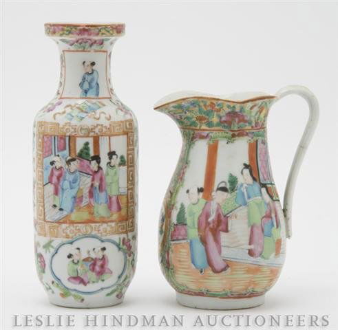 Two Chinese Famille Vert Articles, Height of talle: Two Chinese Famille Vert Articles, comprising a baluster form vase and ewer, each with figural decoration. Height of tallest 7 7/8 inches. Property from the Estate of Ernest Trova, St. Louis, Missouri