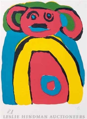 Karel Appel, (Dutch, 1921-2006), Untitled: Karel Appel (Dutch, 1921-2006) Untitled color lithograph edition 258/300, initialed (lower left) 13 x 10 3/4 inches. Property from the Private Collection of Robert and Jane Calvin, Chicago, Illinois