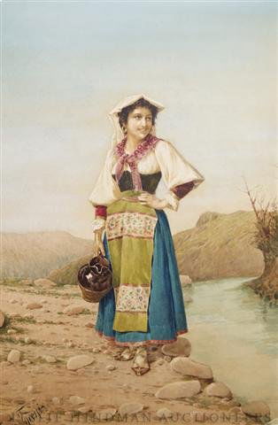 Filippo Indoni, (Italian, 1842-1908), Portrait of: Filippo Indoni (Italian, 1842-1908) Portrait of a woman watercolor signed (lower left) 21 1/2 x 14 1/2 inches.