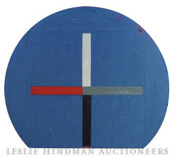 Rodney Carswell, (20th Century), Cross Encircled b: Rodney Carswell (20th Century) Cross Encircled by Blue, 1987 mixed media 34 x 39 inches. Property from the Collection of a New York-Based Financial Institution