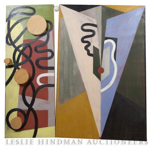 John Obuck, (20th Century), Achilles Heel, 1987: John Obuck (20th Century) Achilles Heel, 1987 encaustic on canvas and wood signed (verso) 54 1/2 x 59 inches. Property from the Collection of a New York-Based Financial Institution