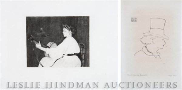 After Edouard Manet, (French, 1832-1883), A Pair : After Edouard Manet (French, 1832-1883) A Pair of Works lithographs Largest 4 1/2 x 5 1/4 inches.