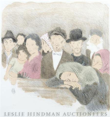 Raphael Soyer, (American, 1899-1987), Peasants Ga: Raphael Soyer (American, 1899-1987) Peasants Gathered around Table color lithograph edition IV/XXV, signed (lower right) 16 x 15 1/4 inches.